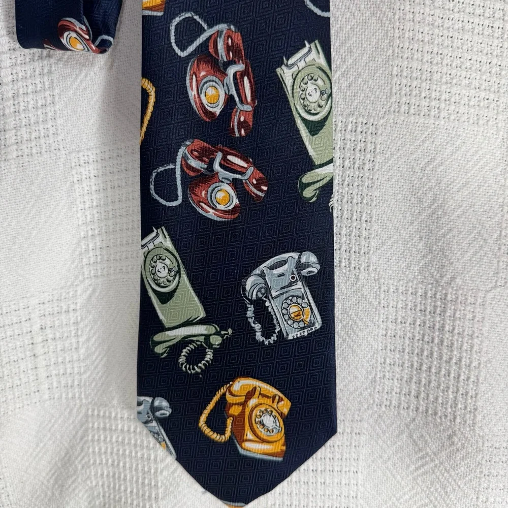 Vintage Telephone Patterned‎ Tie - Black